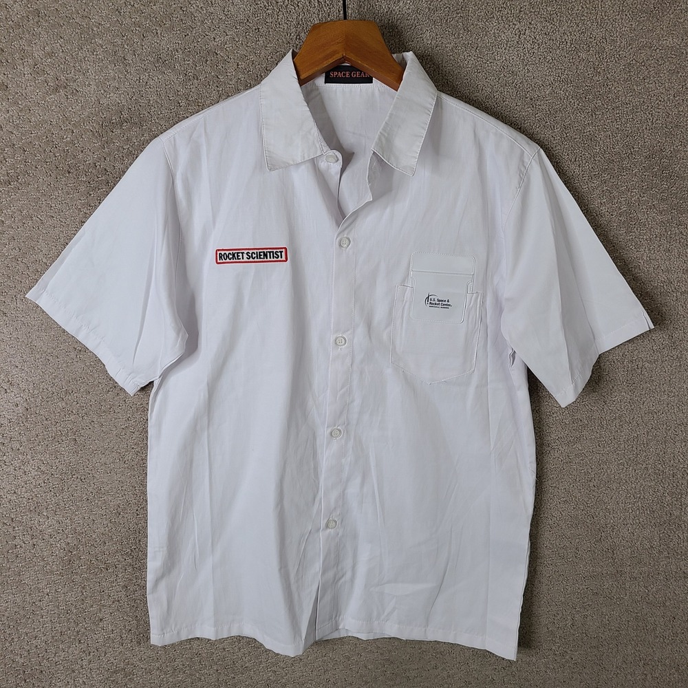 Space Gear Shirt Boys Large White Button Down Rocket Scientist NASA Cotton